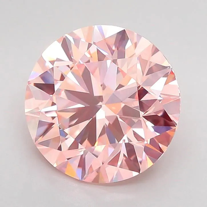 3.19ct Round Lab Grown Diamond (Colour Fancy Vivid Pink, Clarity VVS2, Cut ID, IGI Certified)