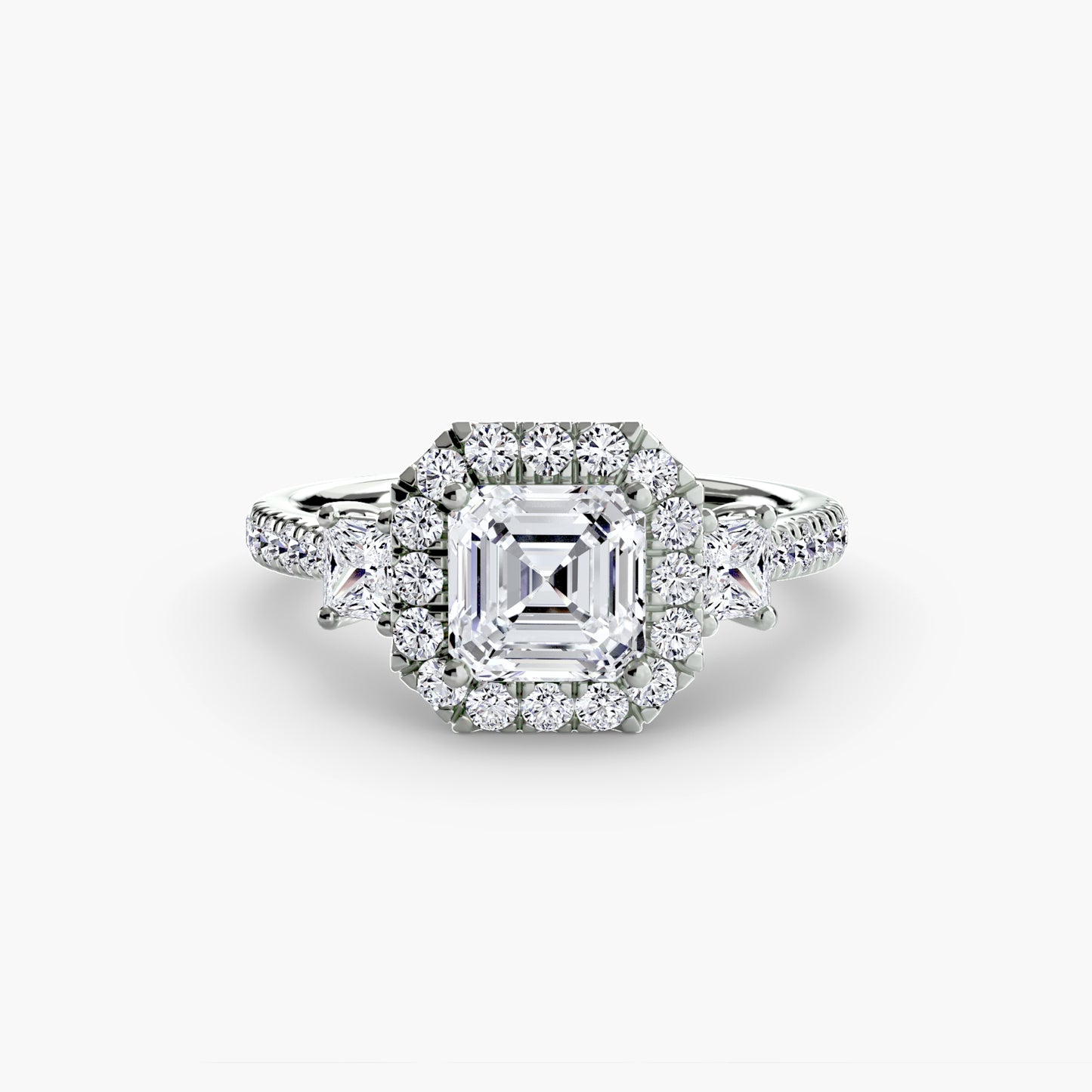 Three-Stone Ring with Halo 2.0
