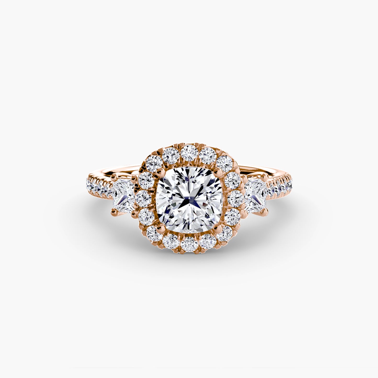 Three-Stone Ring with Halo 2.0
