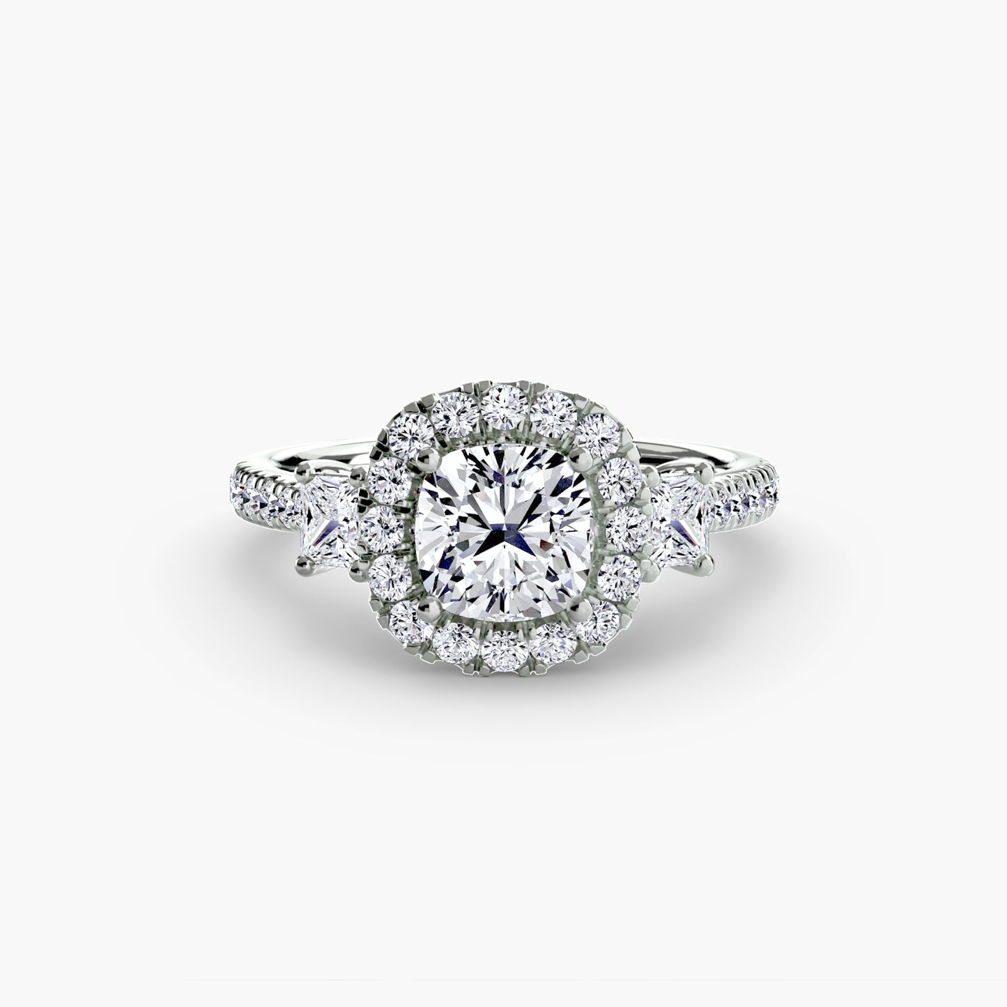Three-Stone Ring with Halo 2.0