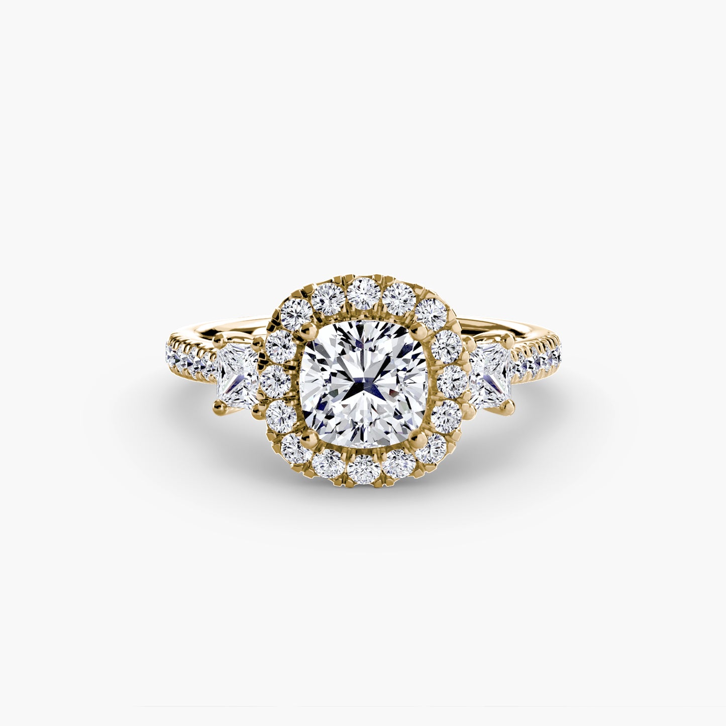 Three-Stone Ring with Halo 2.0