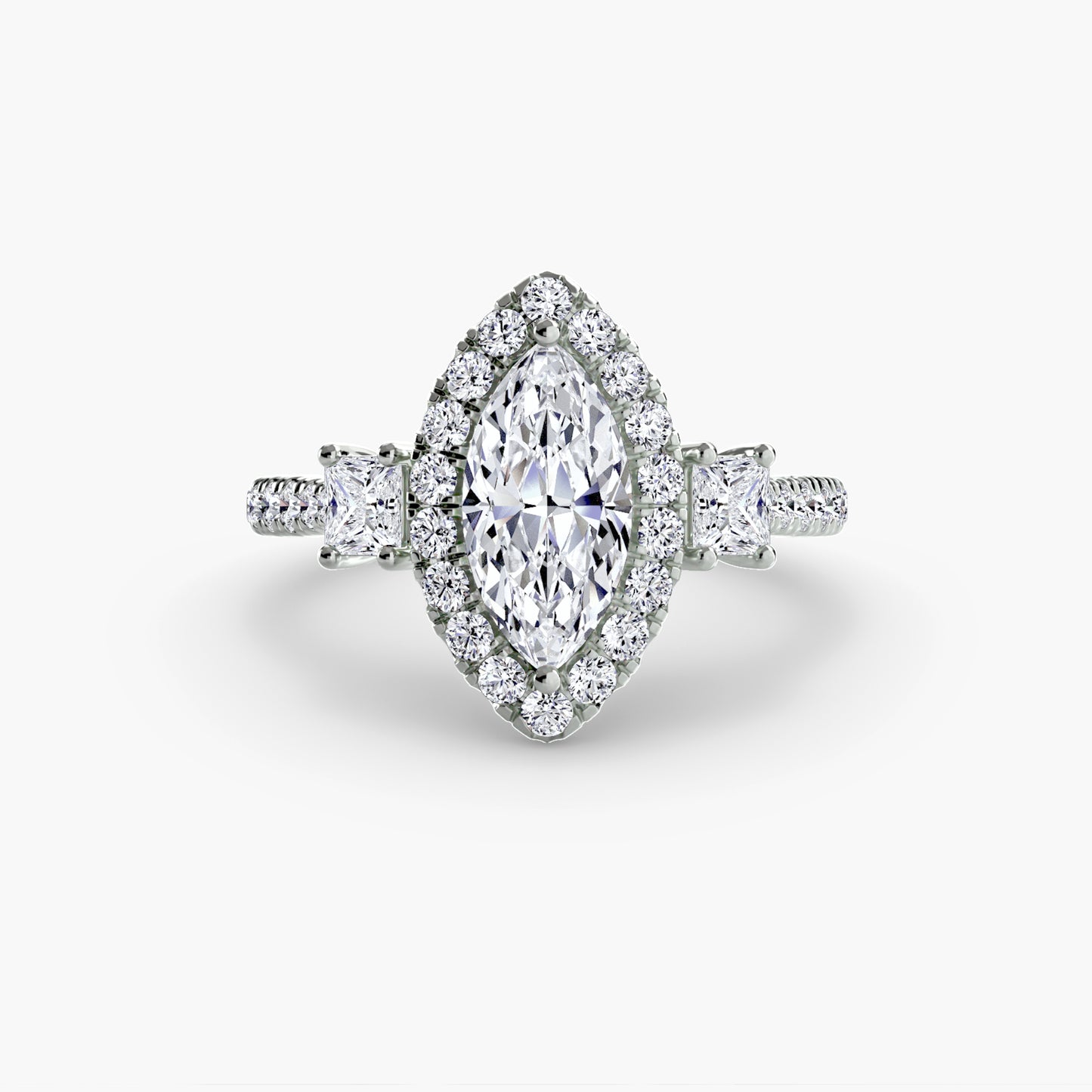 Three-Stone Ring with Halo 2.0