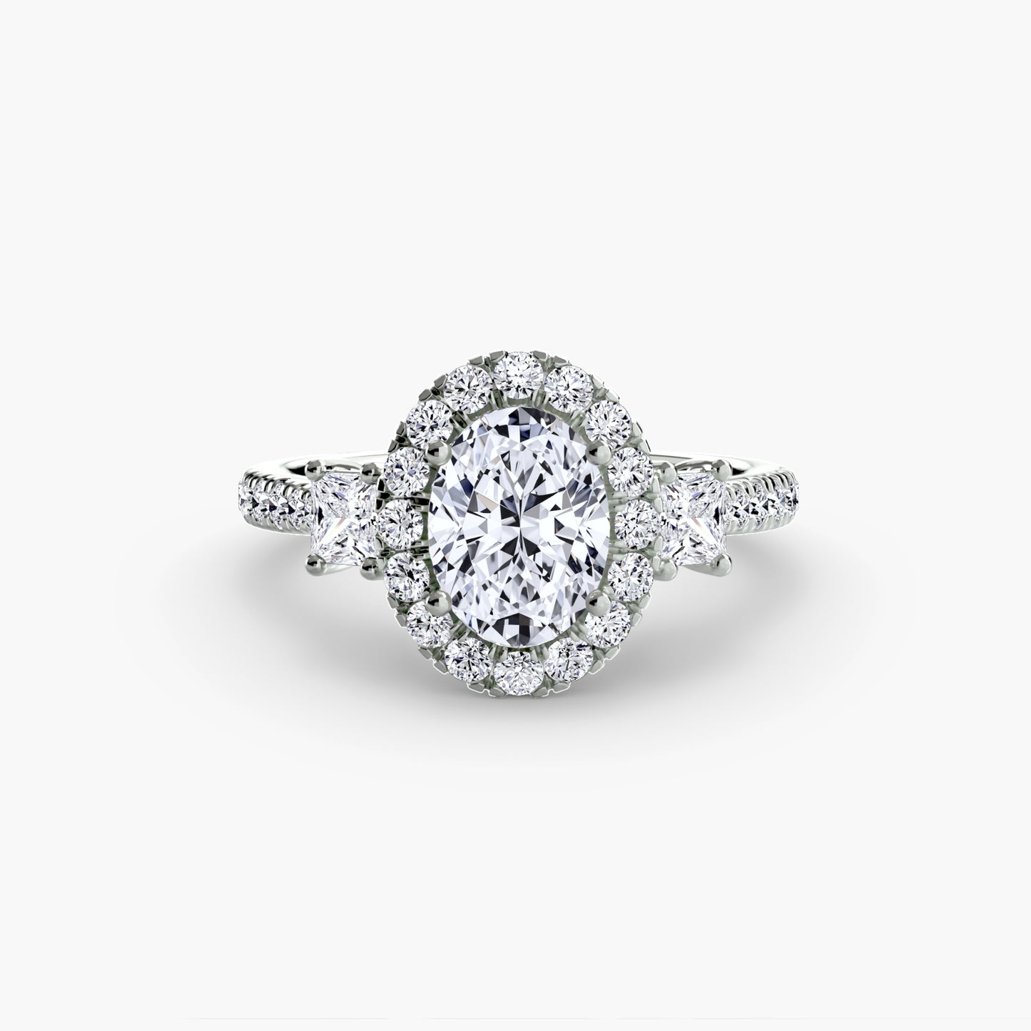 Three-Stone Ring with Halo 2.0