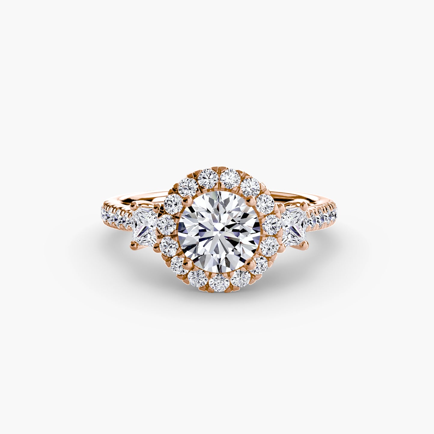 Three-Stone Ring with Halo 2.0