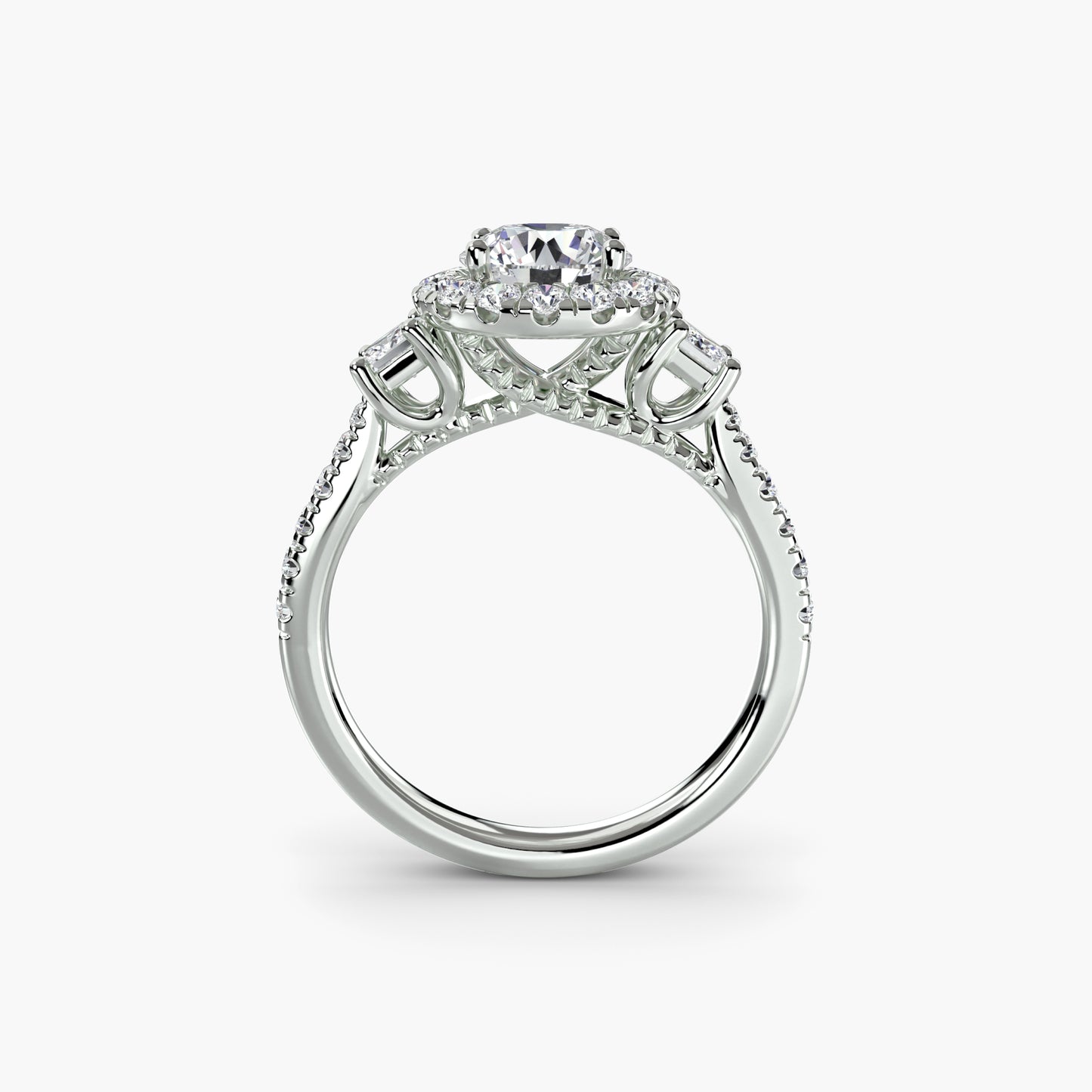 Three-Stone Ring with Halo 2.0